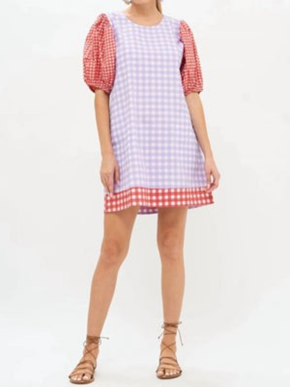 Oliphant Puff Sleeve Gingham Coquette Crew Neck Cottagecore Summer Dress Size M